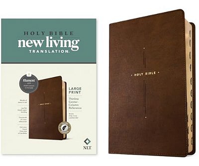 Nlt Large Print Thinline Center-Column Reference Bible, Filament Enabled (Leatherlike, Brown Holy Cross, Indexed, Red Letter)-..