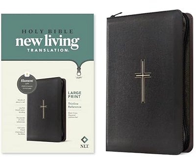 Nlt Large Print Thinline Reference Zipper Bible, Filament Enabled (Leatherlike, Black Cross, Red Letter)-..