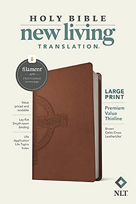 Nlt Large Print Premium Value Thinline Bible, Filament Enabled (Leatherlike, Brown Celtic Cross)-..