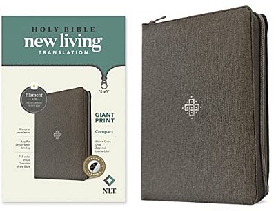 Nlt Compact Giant Print Zipper Bible, Filament Enabled (Leatherlike, Woven Cross Gray, Indexed, Red Letter)-..