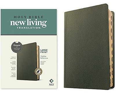 Nlt Large Print Thinline Reference Bible, Filament Enabled (Genuine Leather, Olive Green, Indexed, Red Letter)-..