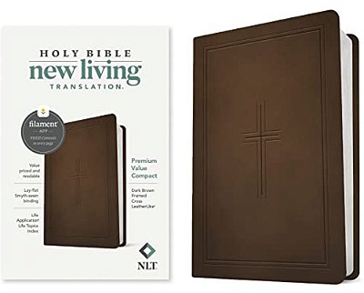 Nlt Premium Value Compact Bible, Filament Enabled (Leatherlike, Dark Brown Framed Cross)-..