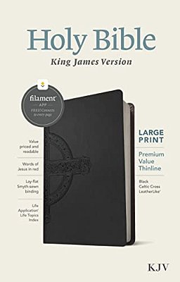 Kjv Large Print Premium Value Thinline Bible, Filament Enabled (Leatherlike, Black Celtic Cross, Red Letter)-..