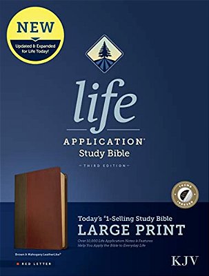 Kjv Life Application Study Bible, Third Edition, Large Print (Leatherlike, Brown/Mahogany, Indexed, Red Letter)-..