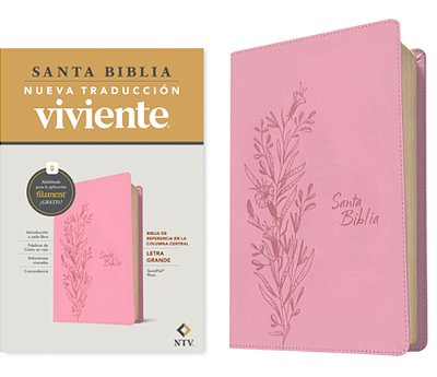 Biblia De Referencia En La Columna Central Ntv, Letra Grande Con Filament (Sentipiel, Rosa, Letra Roja)-..