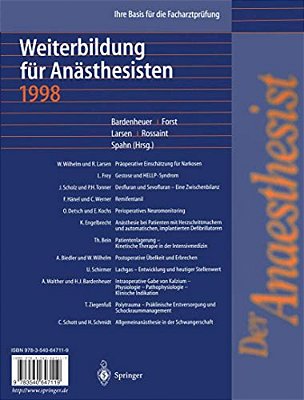 Der Anaesthesist Weiterbildung Für Anästhesisten 1998: Ihre Basis Für Die Facharztprüfung-..
