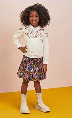 Conjunto Infantil Momi - Casaco em Moletom e Saia Estampada Liberty