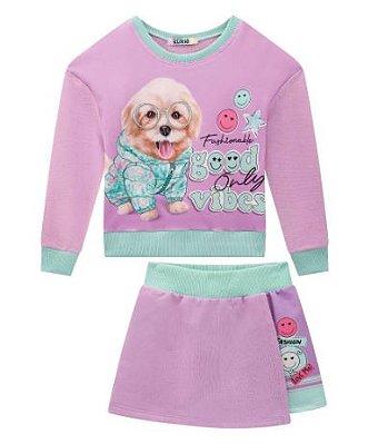 Conjunto Infantil Kukiê - Shorts Saia e Blusa de Manga Longa