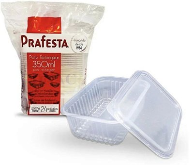 Pote Plástico Retangular 350ml com Tampa 24un Prafesta