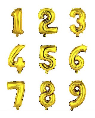 Balão Metalizado Dourado Números Festa