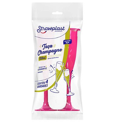 Taça Acrílica Champagne 120ml Rosa Pink Pacote 4un Strawplast