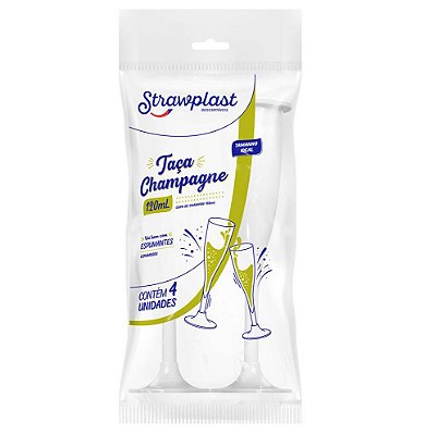 Taça Acrílica Champagne 120ml Branca Pacote 4un Strawplast
