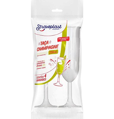 Taça Acrílica Champagne 220ml Branca Pacote 4un Strawplast