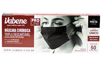 Máscara TNT Tripla Preta com Elástico 50un Vabene