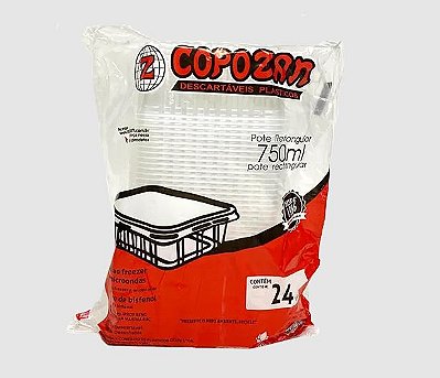 Kit Pote Retangular 750ml c/ tampa 24un Copozan