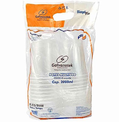 Kit Pote Redondo com Tampa 2000ml G-315/2000 SF c/ 20un Galvanotek Pra Levah