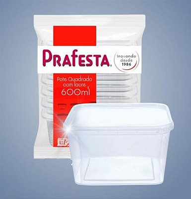 Pote c/ Lacre Quadrado 600ml Prafesta 10un