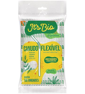 Canudo Flexível Biodegradável Strawplast Pacote 100un