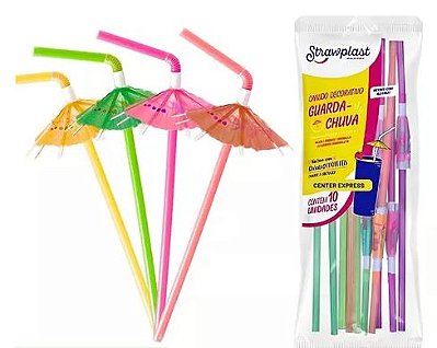 Canudo Decorativo Guarda-Chuva Flexível Strawplast Sortido Pacote 10un