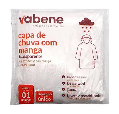 Capa de Chuva Manga Longa Transparente Vabene