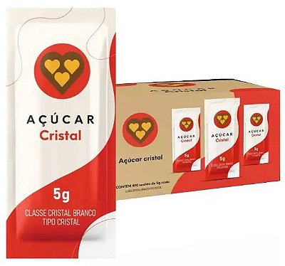 Açúcar Cristal Sachê 3 Corações 400un x 5g