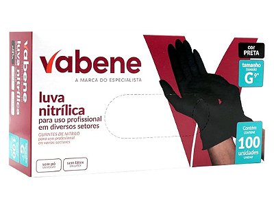 Luva Nitrílica Preta 100un Vabene Tamanho G