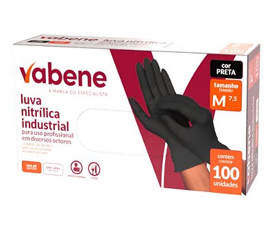 Luva Nitrílica Preta 100un Vabene Tamanho M