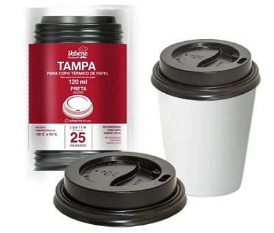 Tampa para Copo de Papel 120ml Preta c/25 Vabene