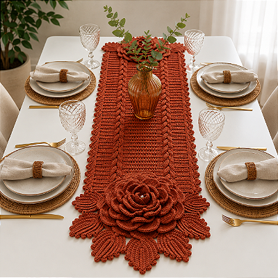 Caminho de Mesa em Crochê Floral Luxo