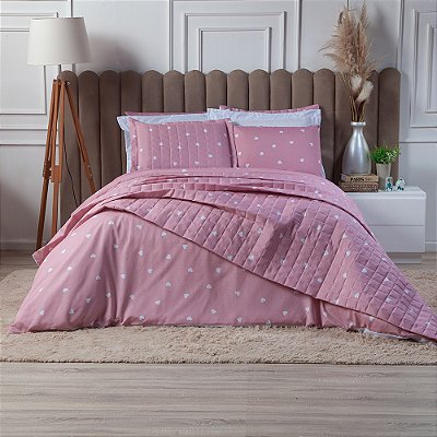 Cobre Leito Estampado Solteiro 2 Peças Corações