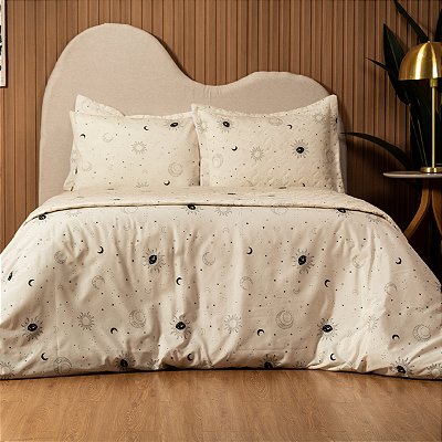 Cobre Leito Solteiro 2 Peças Estampado Matelado Dupla Face Sol e Lua