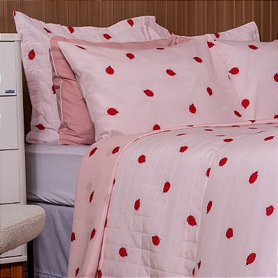 Kit Cobre leito Solteiro 2 Peças Dupla face Estampado Joaninha
