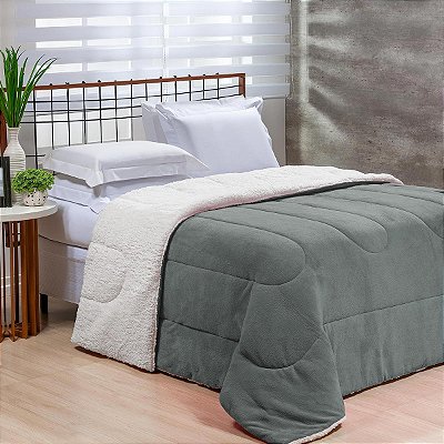 Coberdrom Queen Fleece Com Sherpa Noruega Cinza