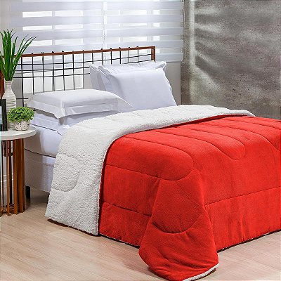 Coberdrom Queen Fleece Com Sherpa Noruega Vermelho