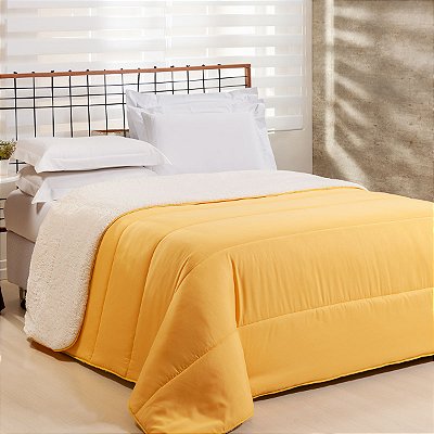 Coberdrom QUEEN Percal 200 Fios Com Sherpa Flupy Amarelo