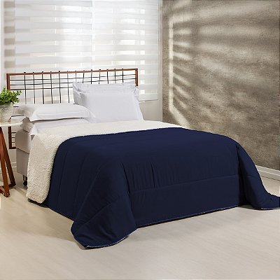 Coberdrom QUEEN Percal 200 Fios Com Sherpa Flupy Marinho