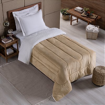 Coberdrom SOLTEIRO Fleece Com Sherpa Noruega Bege