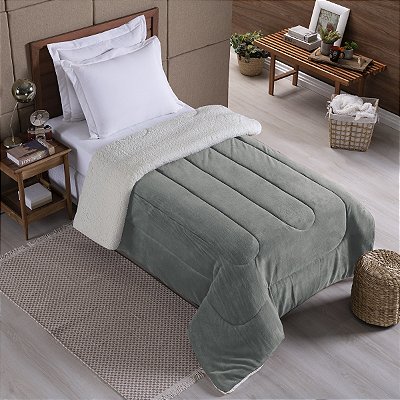 Coberdrom SOLTEIRO Fleece Com Sherpa Noruega Cinza