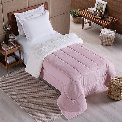 Coberdrom SOLTEIRO Fleece Com Sherpa Noruega Rosa