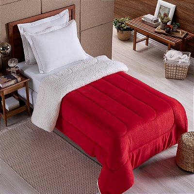 Coberdrom SOLTEIRO Fleece Com Sherpa Noruega Vermelho