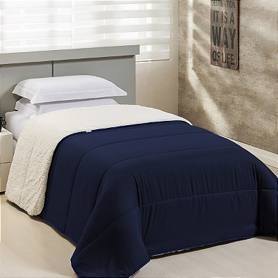 Coberdrom SOLTEIRO Percal 200 Fios Com Sherpa Flupy Marinho