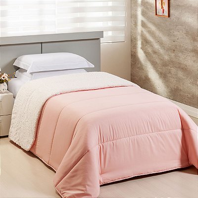 Coberdrom SOLTEIRO Percal 200 Fios Com Sherpa Flupy  Rosa