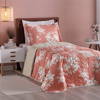 Cobre Leito 2 Peças SOLTEIRO Percal 200 Fios Colori Coral
