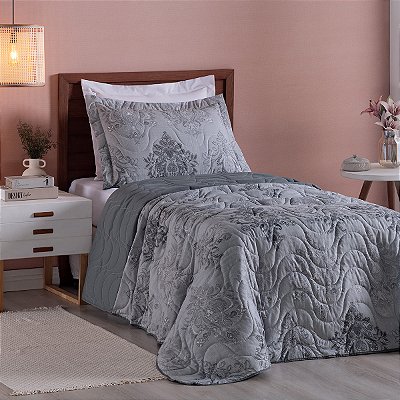 Cobre Leito 2 Peças SOLTEIRO Percal 200 Fios Colori Arabesco Grafite