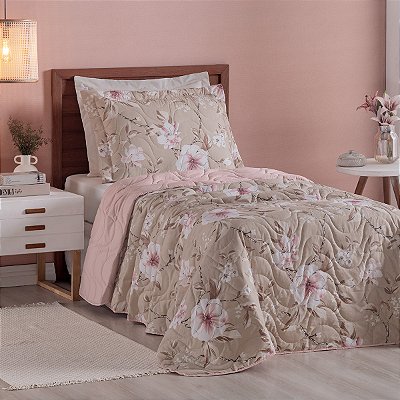 Cobre Leito 2 Peças SOLTEIRO Percal 200 Fios Colori Jardim Bege