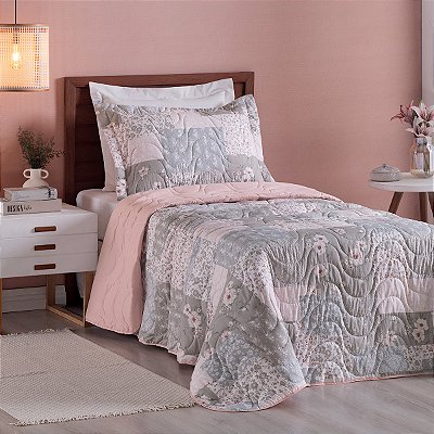 Cobre Leito 2 Peças SOLTEIRO Percal 200 Fios Colori Patchwork Cinza