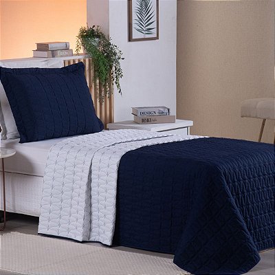 Cobre Leito 2 Peças SOLTEIRO Percal 200 Fios Cristal  Azul Marinho