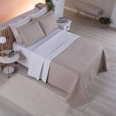 Cobre Leito 3 Peças CASAL Percal 200 Fios Cristal Cristal Avelã