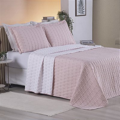 Cobre Leito 3 Peças CASAL Percal 200 Fios Cristal Cristal Rose