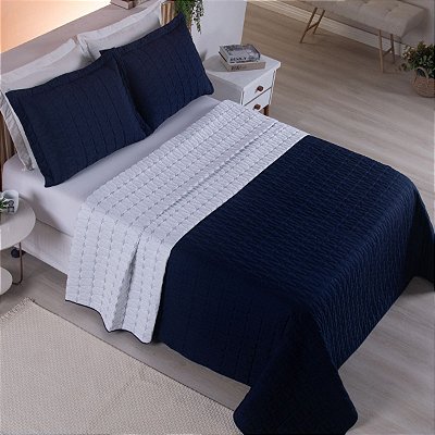 Cobre Leito 3 Peças KING Percal 200 Fios Cristal Azul Marinho